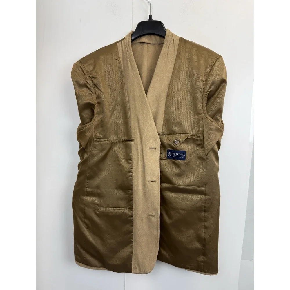 Stafford‎ Sport Coat Blazer Mens 44R Beige 3 Button Faux Suede Twill Suit Jacket